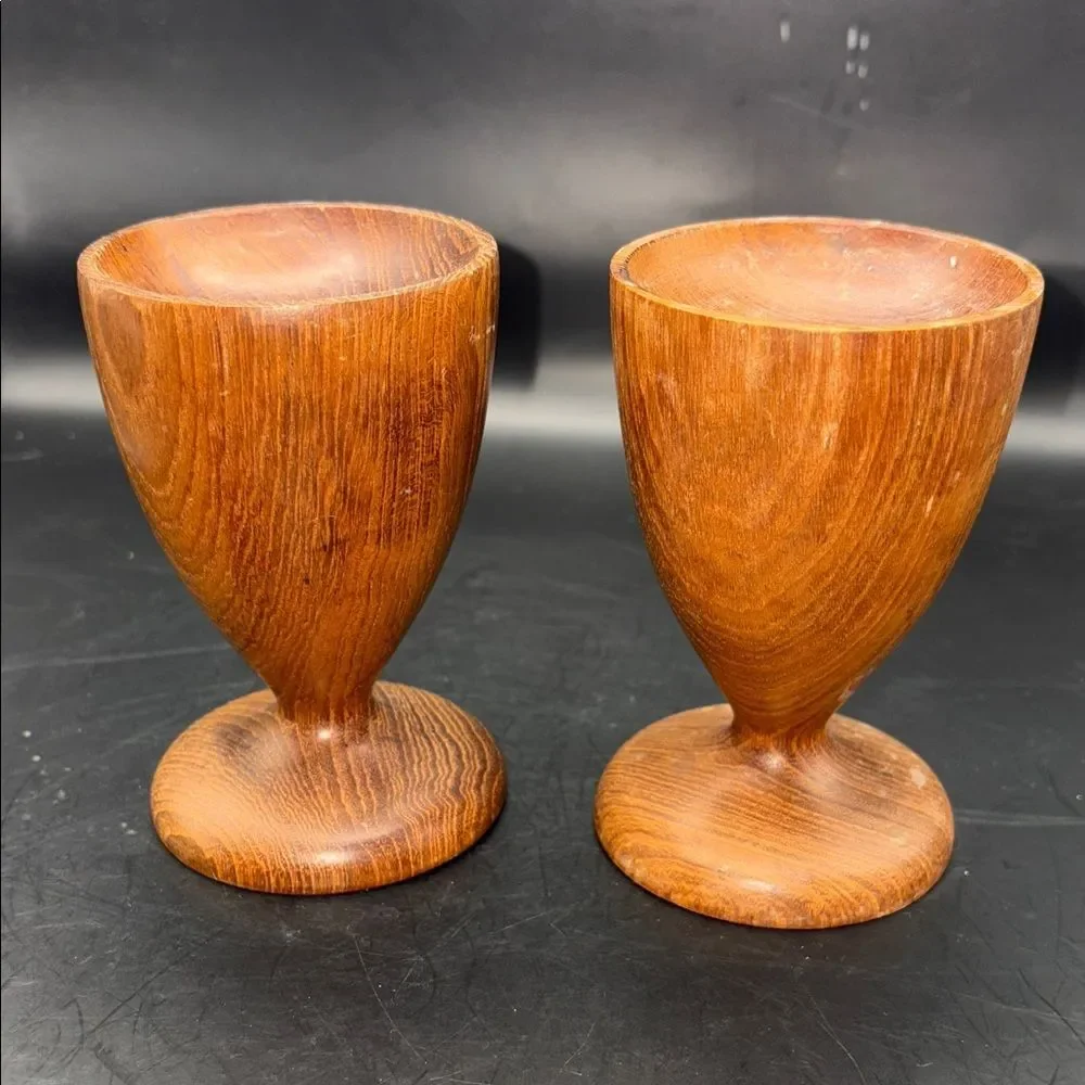 Elegant Burma Teak MCM Wooden Candle Holders